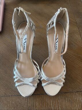Nina Silver Metallic Strappy Stiletto Heels